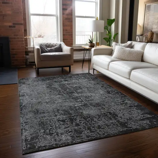 Gray Abstract Washable Non Skid Indoor Outdoor Area Rug Photo 9