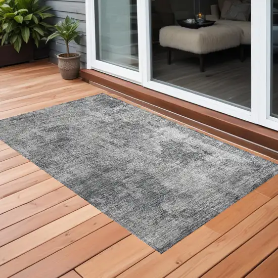 Gray Abstract Washable Non Skid Indoor Outdoor Area Rug Photo 1