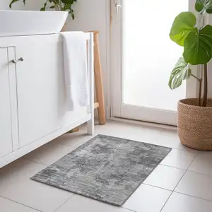 Photo of Gray Abstract Washable Non Skid Indoor Outdoor Area Rug