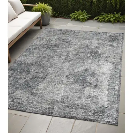 Gray Abstract Washable Non Skid Indoor Outdoor Area Rug Photo 1