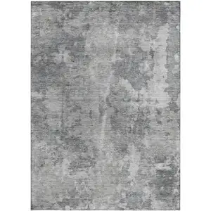 Photo of Gray Abstract Washable Non Skid Indoor Outdoor Area Rug