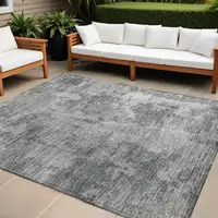 Photo of Gray Abstract Washable Non Skid Indoor Outdoor Area Rug