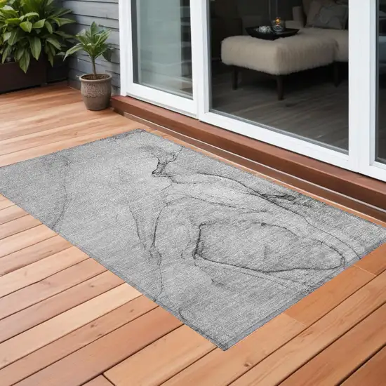 Gray Abstract Washable Non Skid Indoor Outdoor Area Rug Photo 1