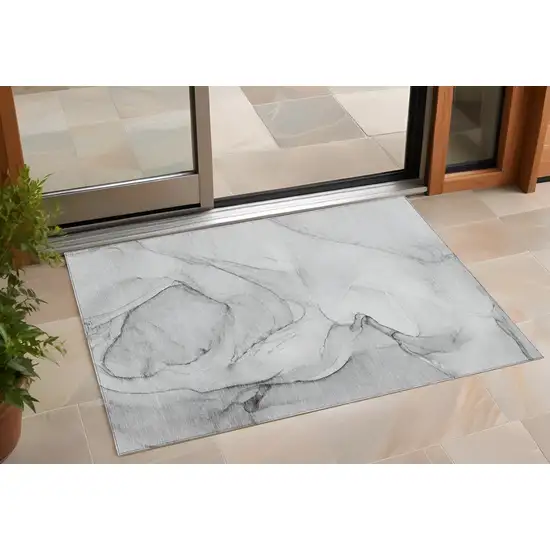 Gray Abstract Washable Non Skid Indoor Outdoor Area Rug Photo 1