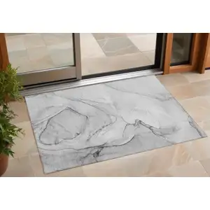 Photo of Gray Abstract Washable Non Skid Indoor Outdoor Area Rug