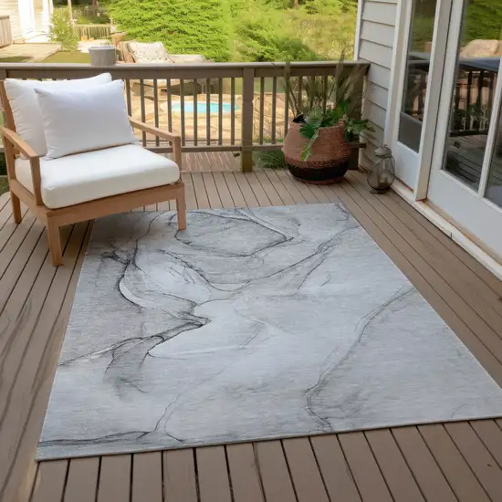 Gray Abstract Washable Non Skid Indoor Outdoor Area Rug Photo 9