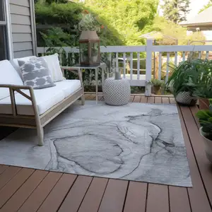 Photo of Gray Abstract Washable Non Skid Indoor Outdoor Area Rug