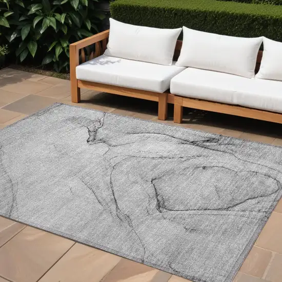 Gray Abstract Washable Non Skid Indoor Outdoor Area Rug Photo 1