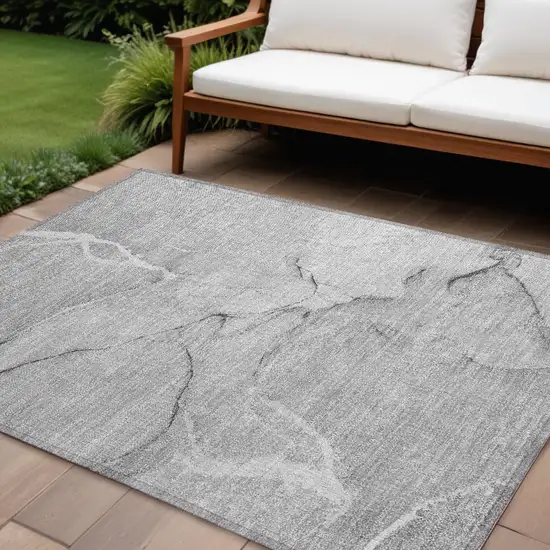 Gray Abstract Washable Non Skid Indoor Outdoor Area Rug Photo 1