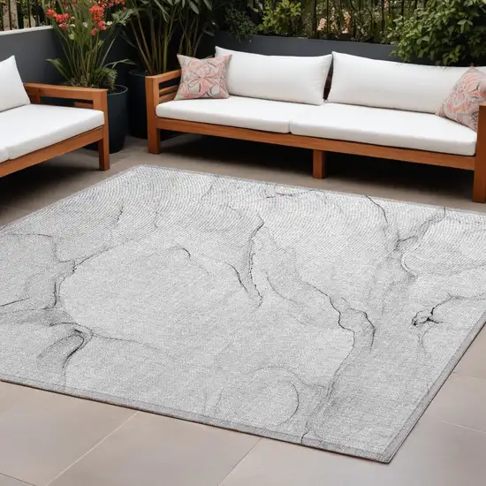 Gray Abstract Washable Non Skid Indoor Outdoor Area Rug Photo 1