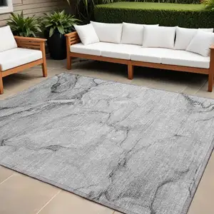 Photo of Gray Abstract Washable Non Skid Indoor Outdoor Area Rug