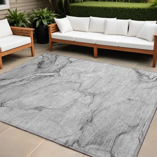 Gray Abstract Washable Non Skid Indoor Outdoor Area Rug Photo 1