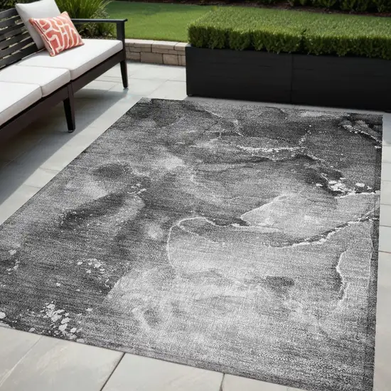 Gray Abstract Washable Non Skid Indoor Outdoor Area Rug Photo 1