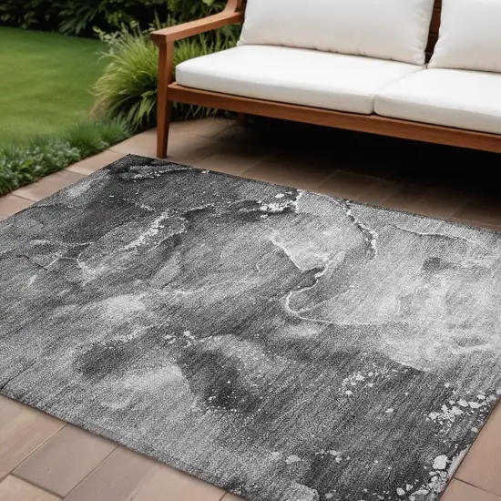 Gray Abstract Washable Non Skid Indoor Outdoor Area Rug Photo 1