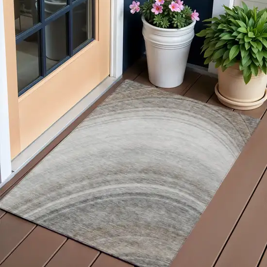 Gray Abstract Washable Non Skid Indoor Outdoor Area Rug Photo 1