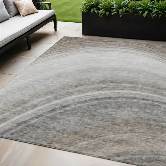 Gray Abstract Washable Non Skid Indoor Outdoor Area Rug Photo 1