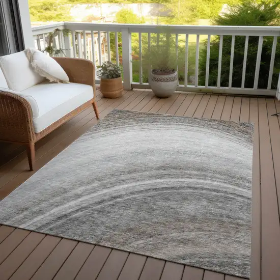 Gray Abstract Washable Non Skid Indoor Outdoor Area Rug Photo 6