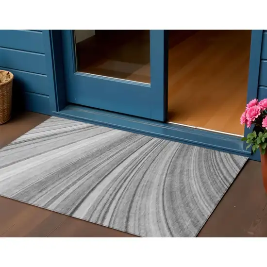 Gray Abstract Washable Non Skid Indoor Outdoor Area Rug Photo 1