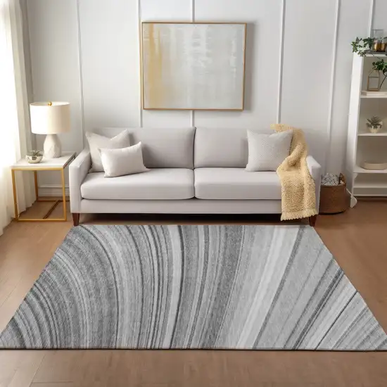 Gray Abstract Washable Non Skid Indoor Outdoor Area Rug Photo 8