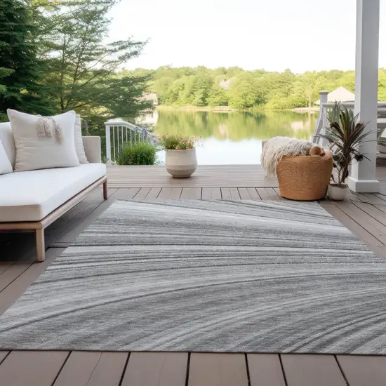 Gray Abstract Washable Non Skid Indoor Outdoor Area Rug Photo 7