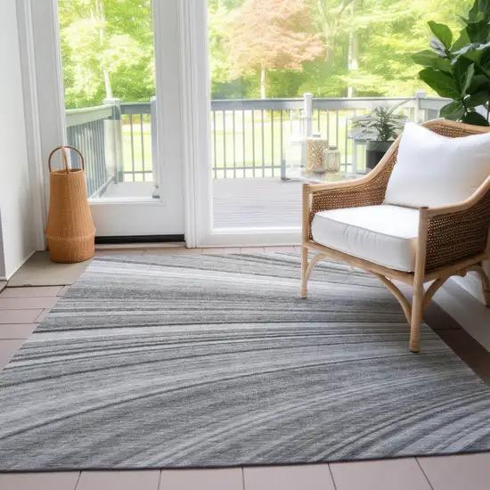 Gray Abstract Washable Non Skid Indoor Outdoor Area Rug Photo 9