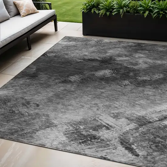 Gray Abstract Washable Non Skid Indoor Outdoor Area Rug Photo 1