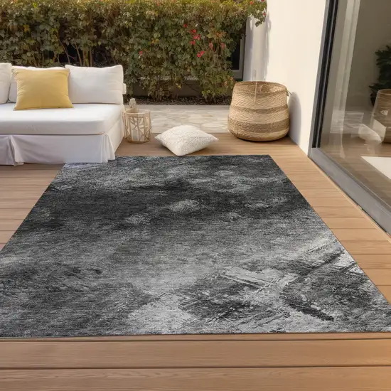 Gray Abstract Washable Non Skid Indoor Outdoor Area Rug Photo 7