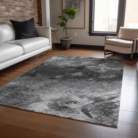 Gray Abstract Washable Non Skid Indoor Outdoor Area Rug Photo 8