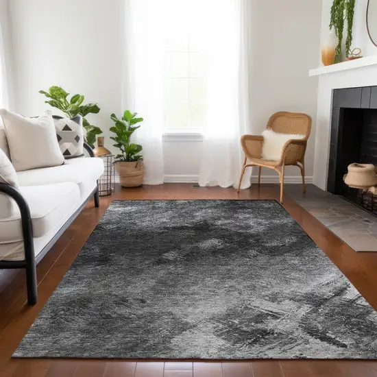 Gray Abstract Washable Non Skid Indoor Outdoor Area Rug Photo 9