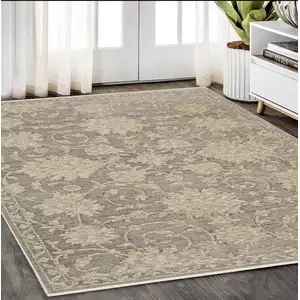 Photo of Gray And Beige Floral Area Rug With Fringe