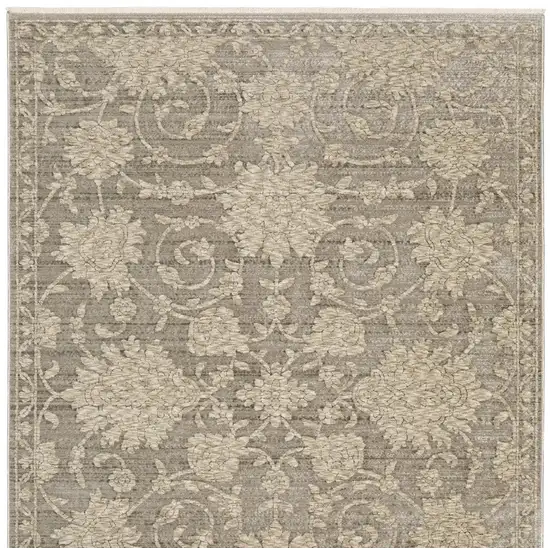 Gray And Beige Floral Area Rug With Fringe Photo 5