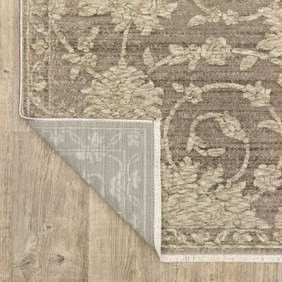 Gray And Beige Floral Area Rug With Fringe Photo 8