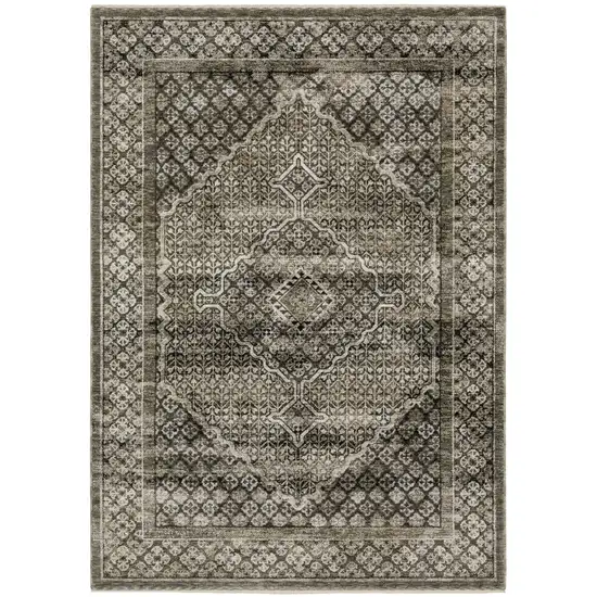 Gray And Beige Medallion Area Rug With Fringe Photo 2