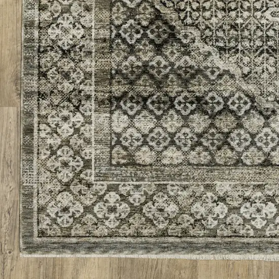 Gray And Beige Medallion Area Rug With Fringe Photo 7