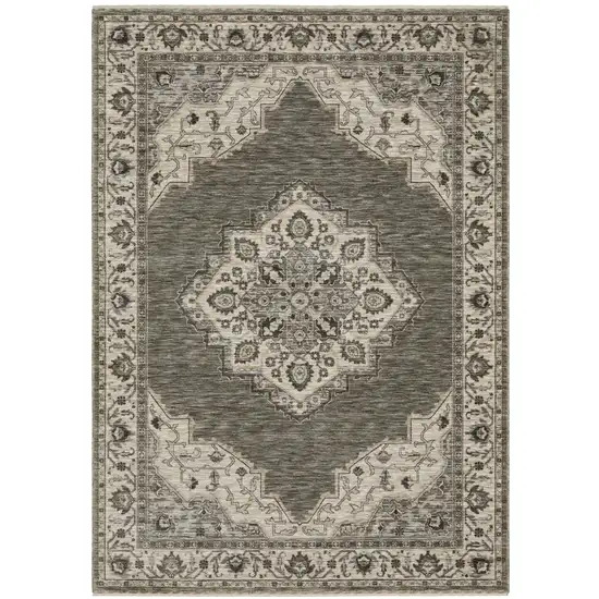 Gray And Beige Medallion Area Rug With Fringe Photo 2