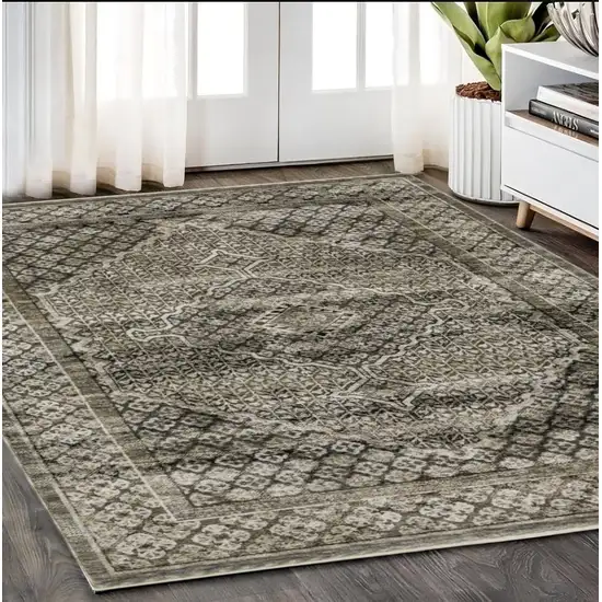 Gray And Beige Medallion Area Rug With Fringe Photo 1