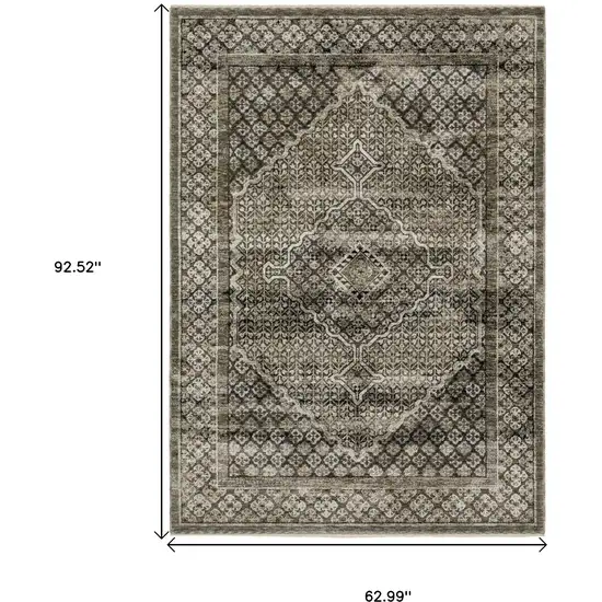 Gray And Beige Medallion Area Rug With Fringe Photo 3