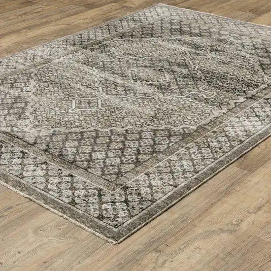 Gray And Beige Medallion Area Rug With Fringe Photo 5