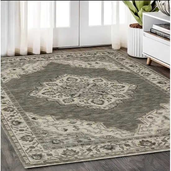 Gray And Beige Medallion Area Rug With Fringe Photo 1