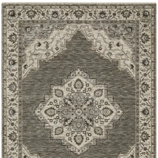 Gray And Beige Medallion Area Rug With Fringe Photo 4