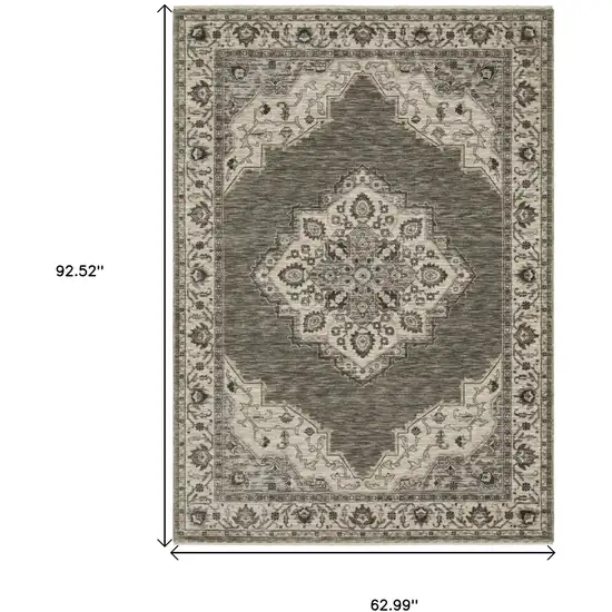 Gray And Beige Medallion Area Rug With Fringe Photo 3