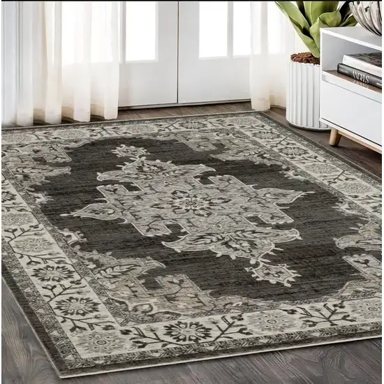 Gray And Beige Medallion Area Rug With Fringe Photo 1