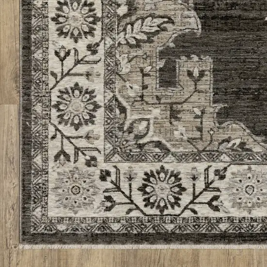 Gray And Beige Medallion Area Rug With Fringe Photo 9