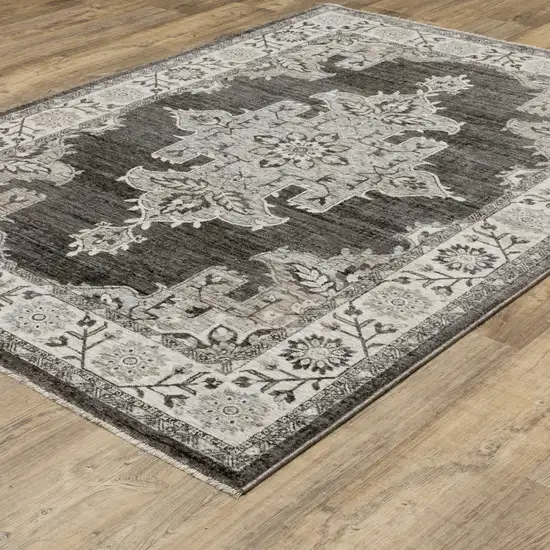 Gray And Beige Medallion Area Rug With Fringe Photo 4