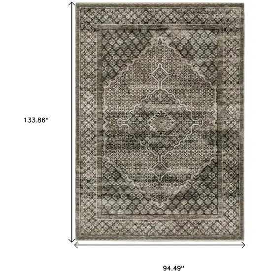 Gray And Beige Medallion Area Rug With Fringe Photo 3