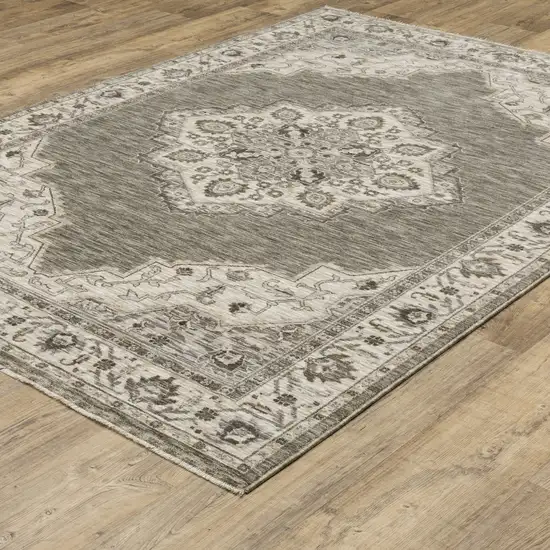 Gray And Beige Medallion Area Rug With Fringe Photo 6