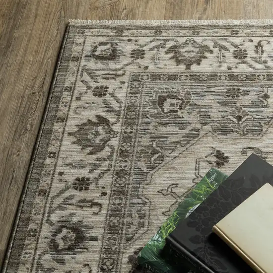 Gray And Beige Medallion Area Rug With Fringe Photo 7