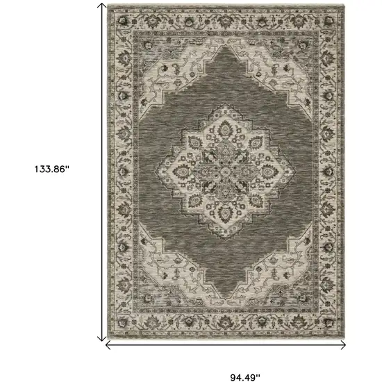 Gray And Beige Medallion Area Rug With Fringe Photo 3