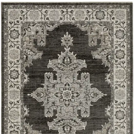 Gray And Beige Medallion Area Rug With Fringe Photo 5