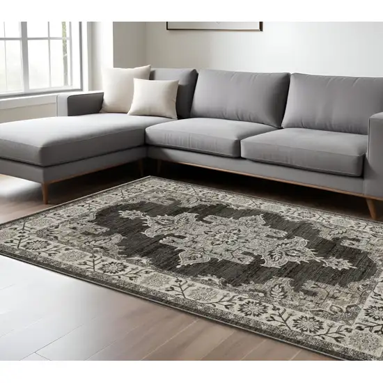 Gray And Beige Medallion Area Rug With Fringe Photo 1